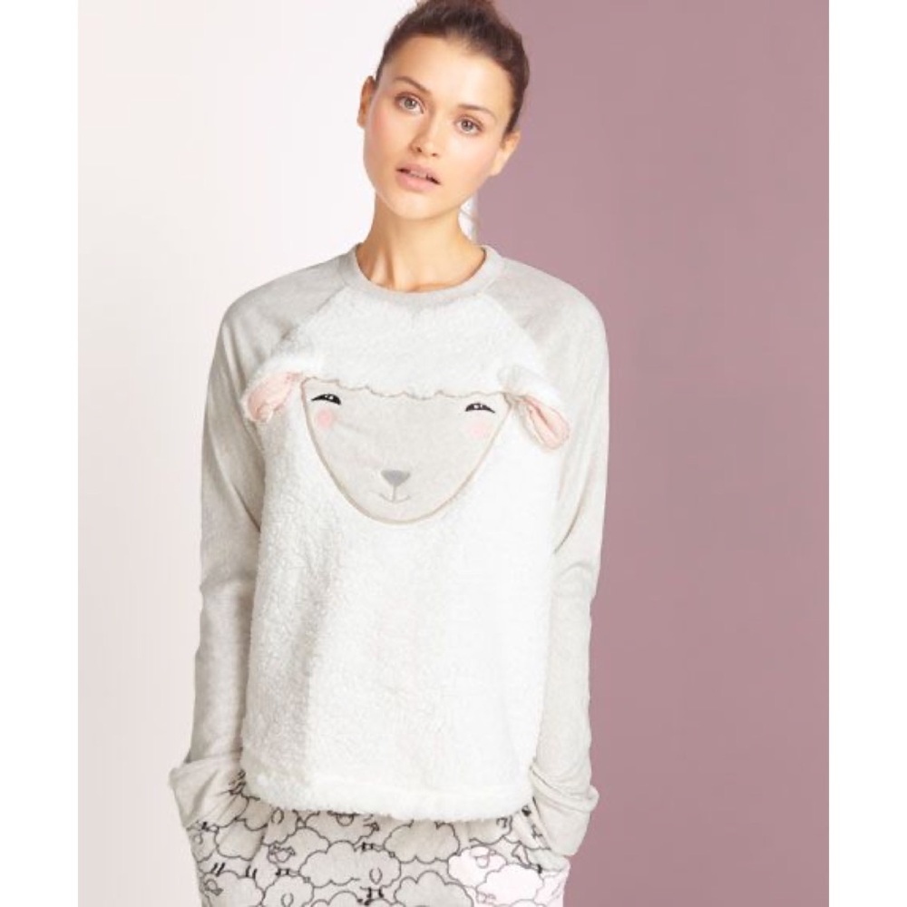 Oysho Sheep Sweater 3D Faux Sherpa Velvet Cozy Raglan Pajama Top Cute Kawaii